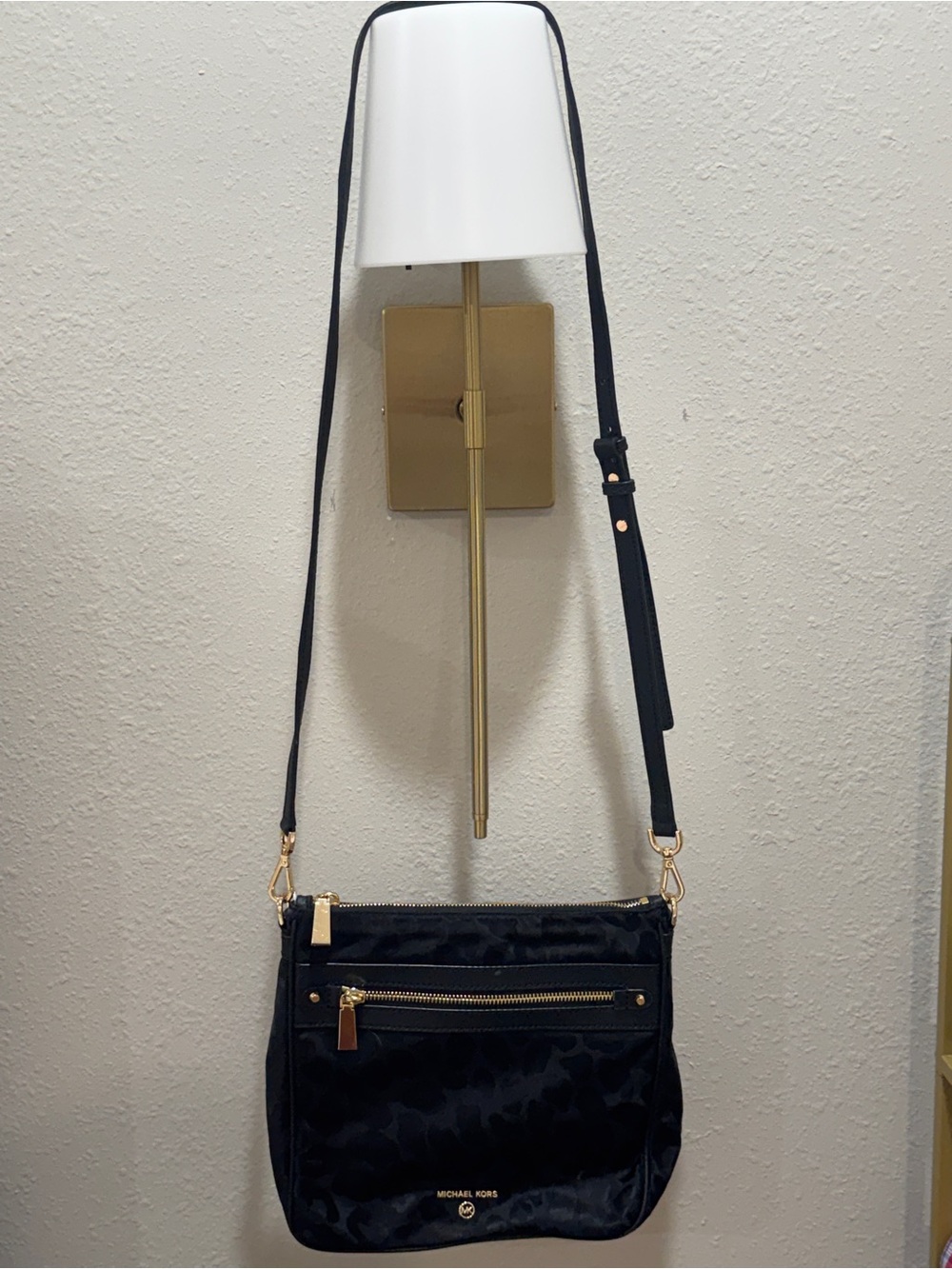 Michael Kors Black Leopard-Print Crossbody with Gold Hardware - Picture 3 of 3